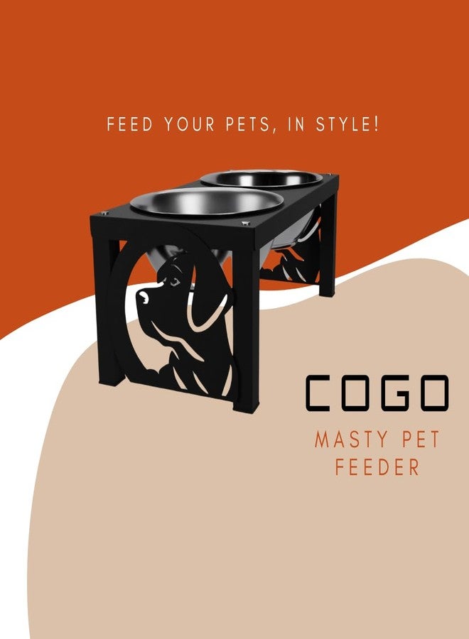 كوجو وعاء طعام COGO Masty للحيوانات الأليفة | وعاءان من الفولاذ المقاوم للصدأ (سعة كل منهما 1000 مل) | أوعية طعام مرتفعة للكلاب والقطط متوسطة وكبيرة الحجم | 5.5 × 7.5 × 15 بوصة | إطار معدني قوي وثابت | اللون: أسود مطفي - Image 3